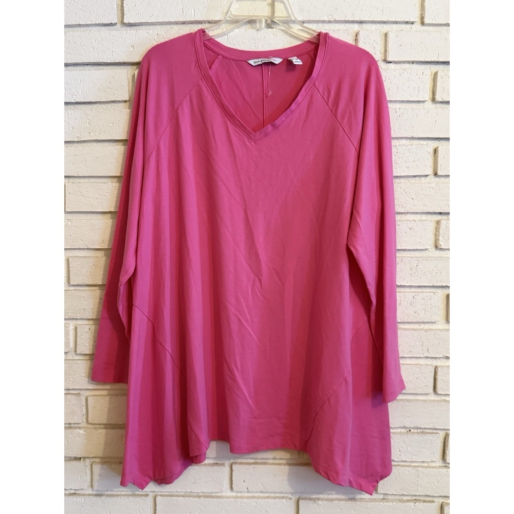 Isaac Mizrahi Live Pink Cotton V Neck Sliding Seam Long Sleeve Tunic Size 1X